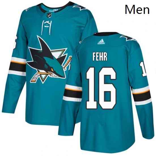 Mens Adidas San Jose Sharks 16 Eric Fehr Authentic Teal Green Home NHL Jersey